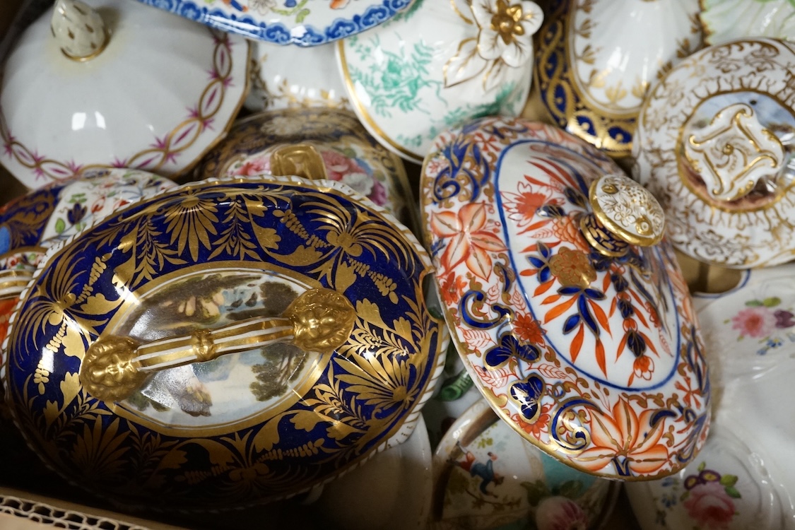 A collection of porcelain tureen and pot covers, largely 19th century